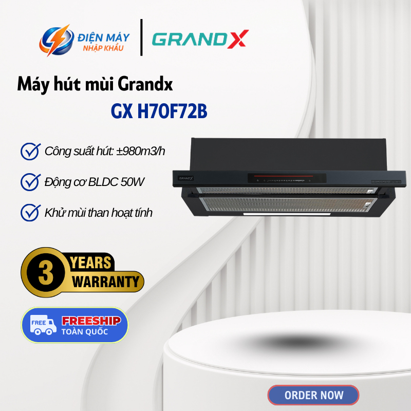 Máy Hút Mùi Âm Tủ GrandX GX H70F72B – Kích Thước 70cm – Lưới Lọc Inox – Màu Đen Sang Trọng