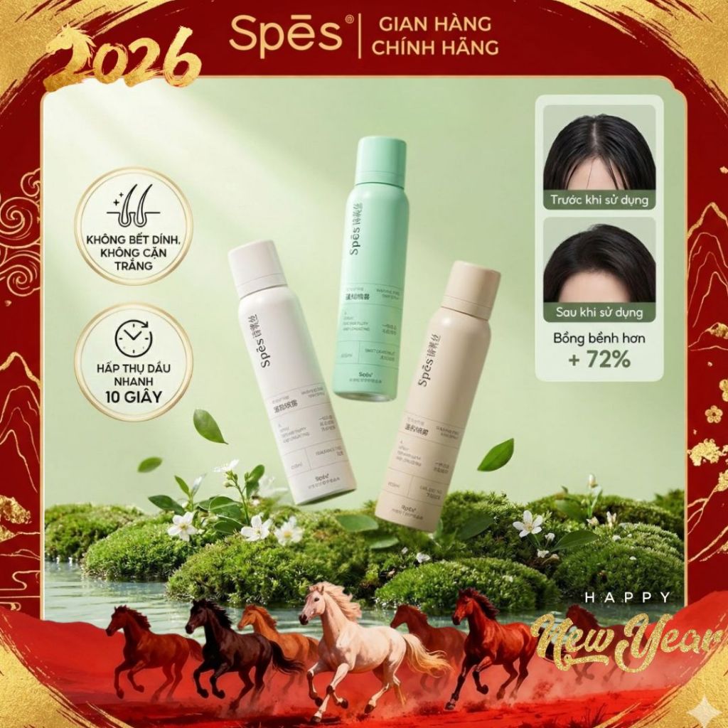  Dầu Gội Đầu Khô SPES Dạng Xịt Dưỡng Tóc Tạo Phồng Cấp Tốc Hút Dầu Không Bết Giữ Nếp 50 100 150 200ml 