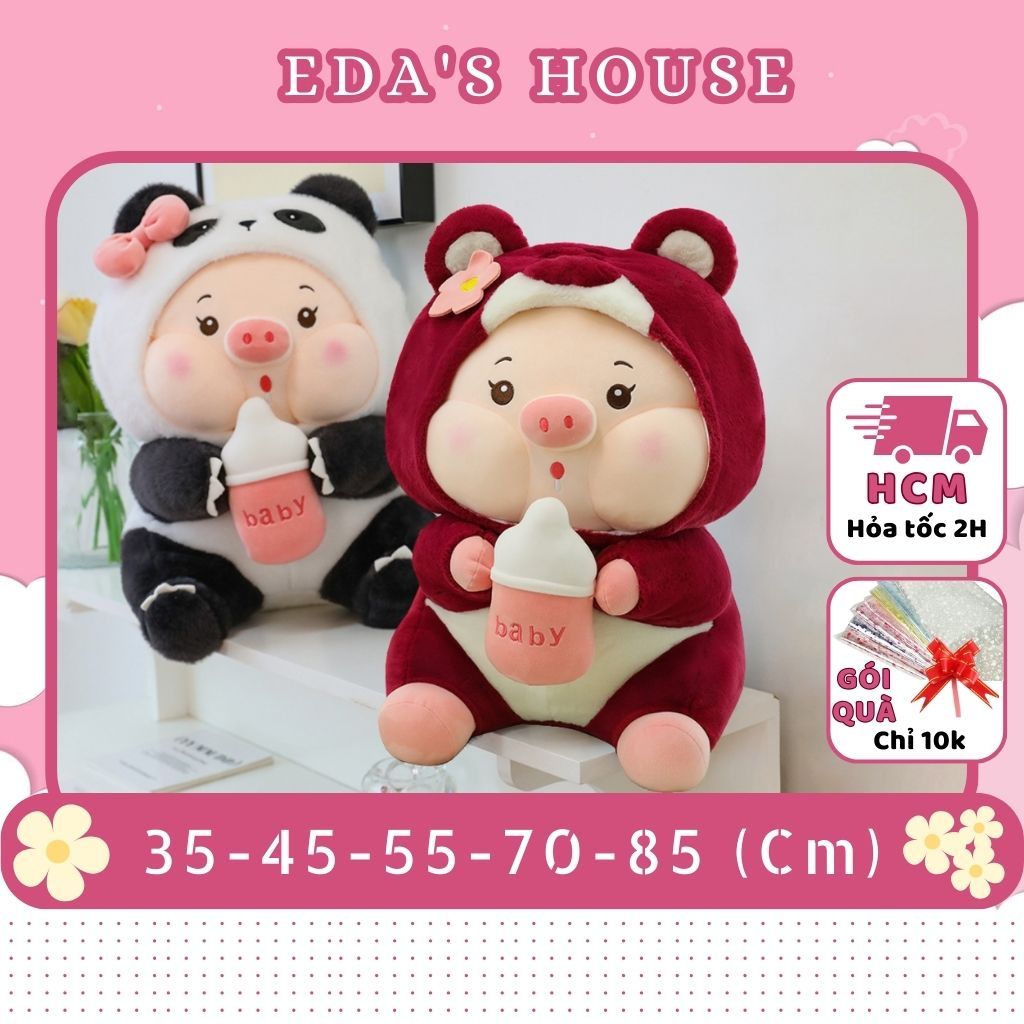 Gấu Bông Heo Cosplay Gấu Dâu Cầm Bình Sữa Mặc Áo Lotso Mũ Cởi Ra Được EDA'S HOUSE