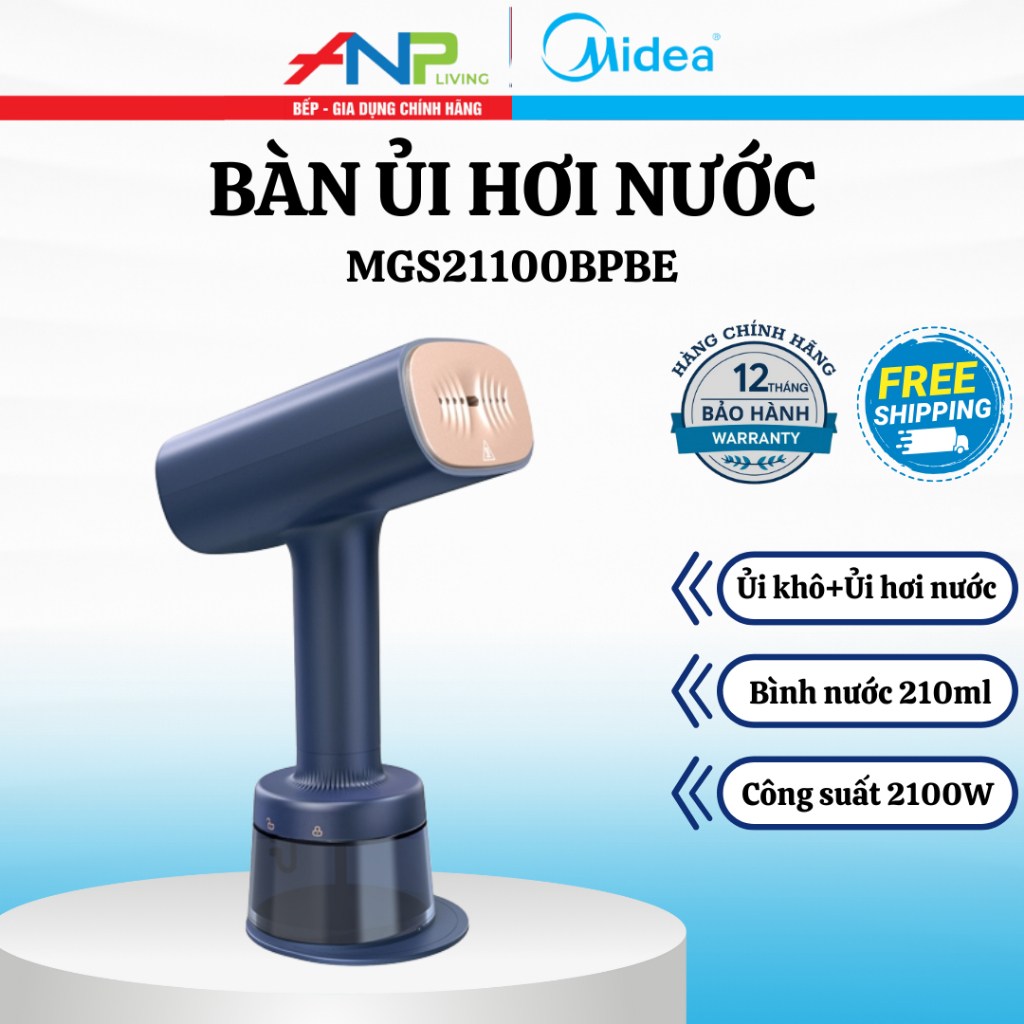Bàn Ủi Hơi Nước Cầm Tay Midea MGS21100BPBE 2100W – Phun Hơi Mạnh, Ủi Nhanh, Nhỏ Gọn Du Lịch