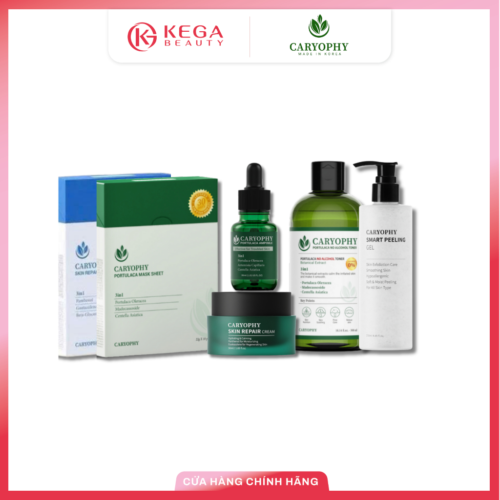 Combo Chăm Sóc Phục Hồi Da Mụn Caryophy, da nhạy cảm Toner, Serum, Mặt Nạ Caryophy Hàn Quốc