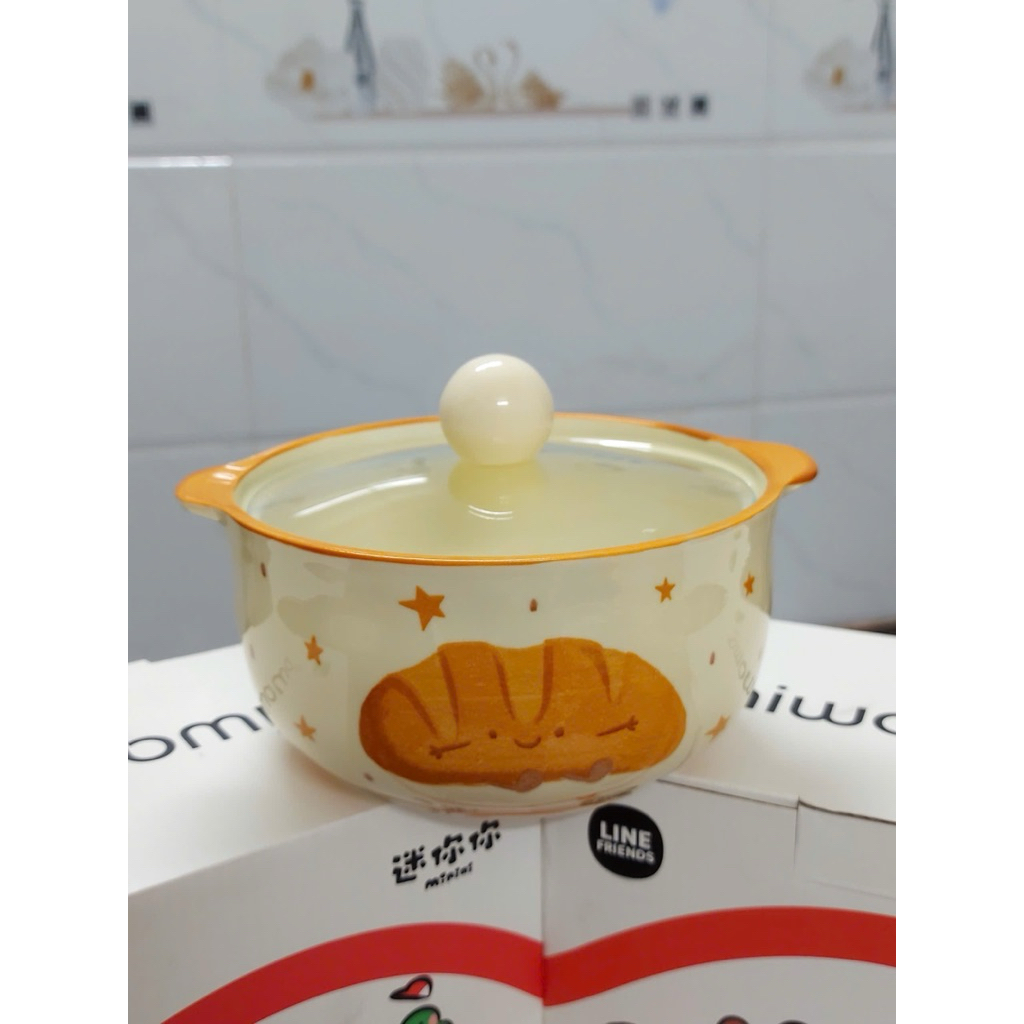 Âu sứ nắp kính hoạ tiết bánh mì. Chén dĩa dễ thương, Bát đĩa decor Bát Tô sứ đựng canh siêu đẹp