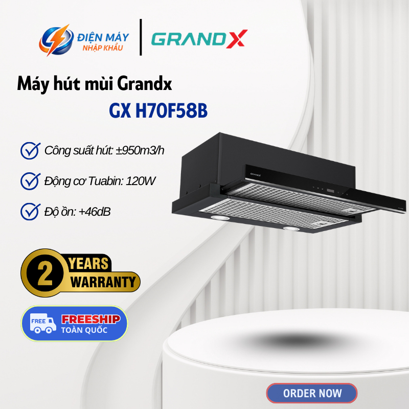 Máy Hút Mùi Âm Tủ Lite GrandX GX H70F58B - Kích Thước 70cm - Động Cơ Tuabin 120W