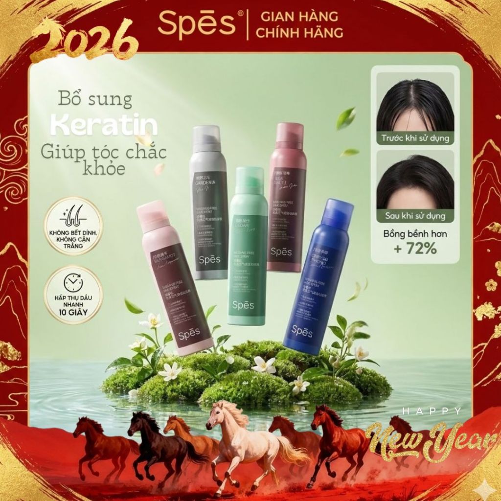  Dầu gội khô SPES dạng xịt – Tinh chất Keratin giữ nếp 8H kiềm dầu không bết bản đặc biệt 150ml 