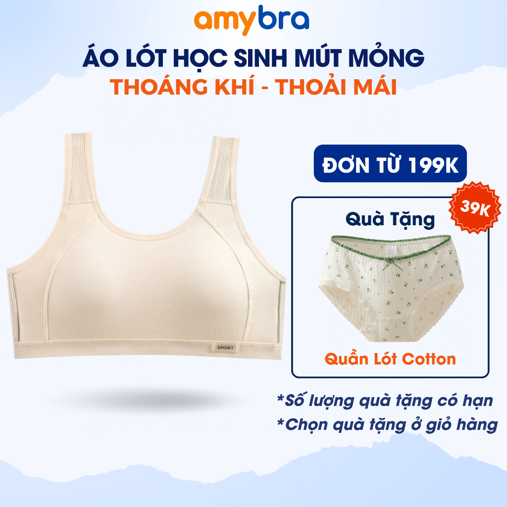 Áo Bra Học Sinh Thể Thao Có Lỗ Thoát Khí, Mút Đệm Ngực - Áo Lá Nữ Sinh, Vận Động Co Giãn AMYBRA A611