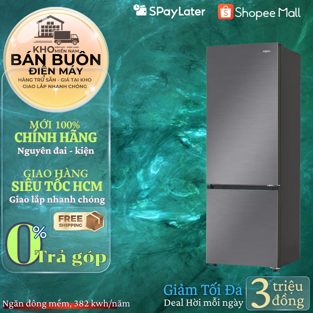 Tủ Lạnh AQUA AQR-B390MA(HB) – 350 Lít, Twin Inverter, Ngăn Đông Mềm, Làm Lạnh Đa Chiều