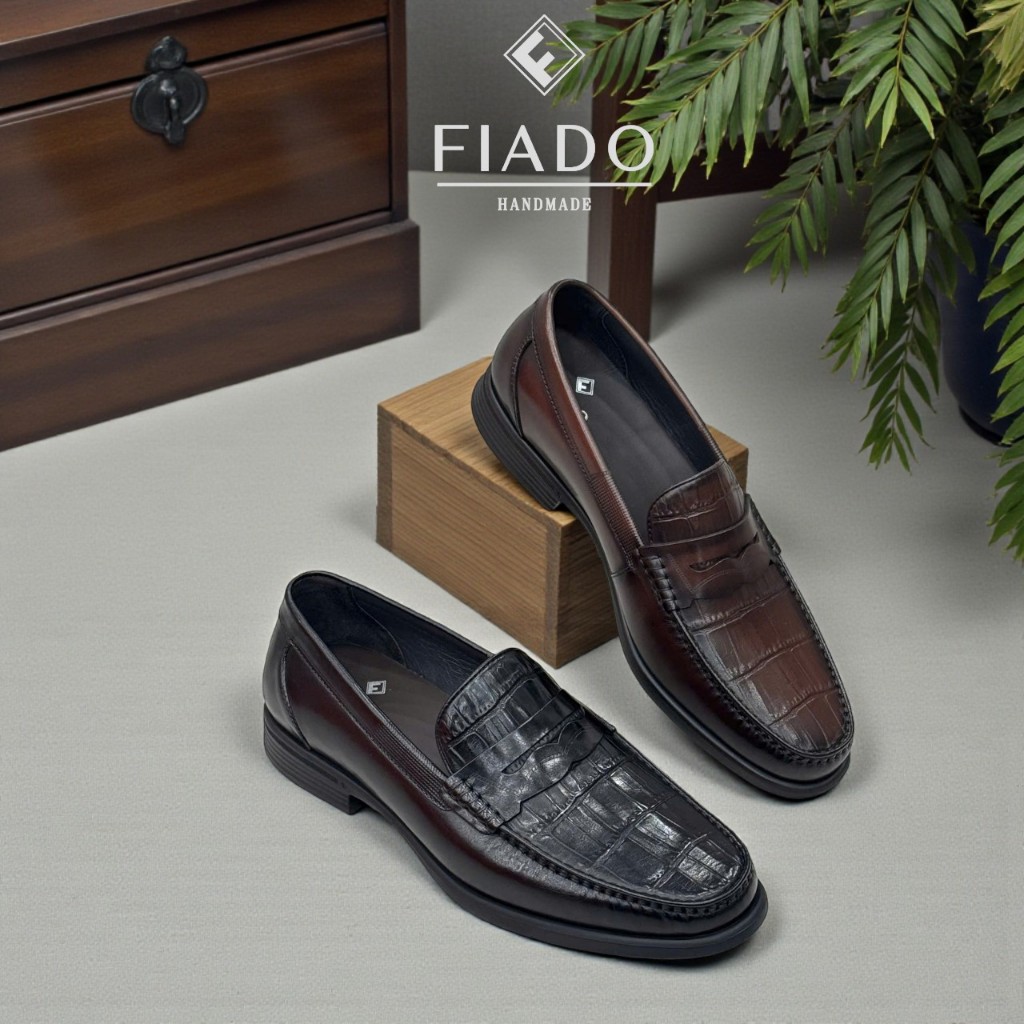Giày tây nam loafer công sở FIADO dáng lười đai ngang chất liệu da mờ phủ bóng cao cấp K2718-1