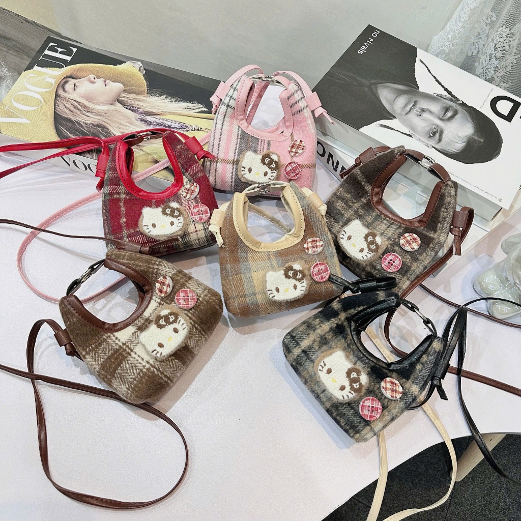 Túi xách nữ mini túi đeo chéo caro phối hình mèo dễ thương, dáng nhỏ gọn nhẹ, đi chơi dạo phố xinh Uyên Store DK085 | BigBuy360 - bigbuy360.vn