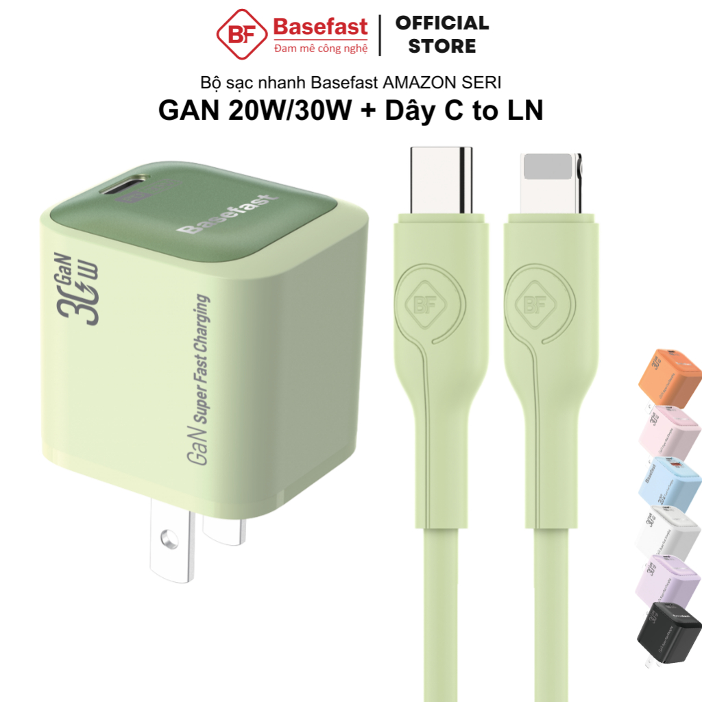 Bộ sạc nhanh 20W 30W Basefast dùng cho Phone Xs 11 12 13 14 xs max ... Combo củ Gan kèm dây silicon