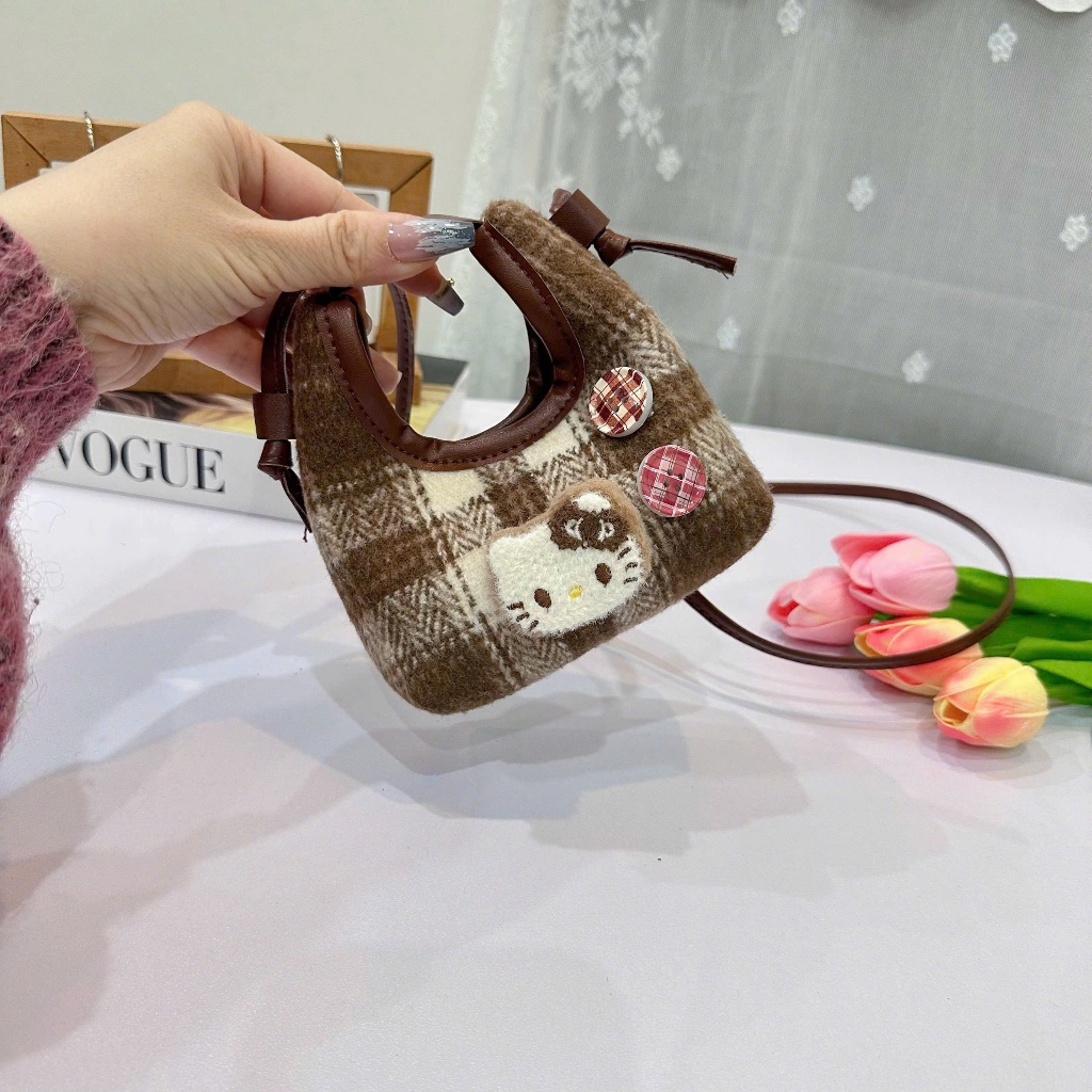 Túi xách nữ mini túi đeo chéo caro phối hình mèo dễ thương, dáng nhỏ gọn nhẹ, đi chơi dạo phố xinh Uyên Store DK085
