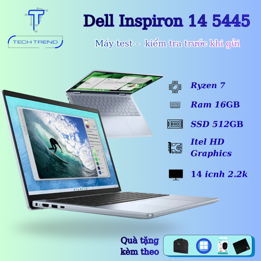 Dell Inspiron 14 5445 R1808L (AMD Ryzen 7-8840HS, 16GB, SSD 512GB, 14 inch 2.2K) Full Box Đập Hộp