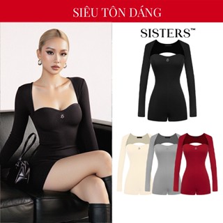 Jumpsuit nữ tay dài hở lưng SISTERS cổ vuông màu đen, đỏ, kem, xám vải thun gân mềm mại ôm dáng Reese SIS-CLUB I SS3-J6