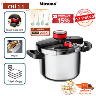  Nồi áp suất inox đáy từ cao cấp Mitomo 304AEU nấu trên mọi loại bếp - Hàng chính hãng bảo hành 12 tháng 