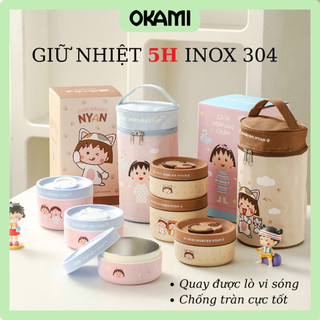  Set 3 Hộp Cơm Văn Phòng Maruko Xinh Xắn Inox 304 Quay Được ò Vi Sóng Chống Trào Đổ Tặng Túi Đũa Thìa 