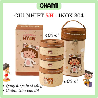  Set 3 Hộp Cơm Trưa Văn Phòng Maruko Xinh Xắn Inox 304 Quay Được ò Vi Sóng Chống Trào Đổ Tặng Túi Đũa Thìa 