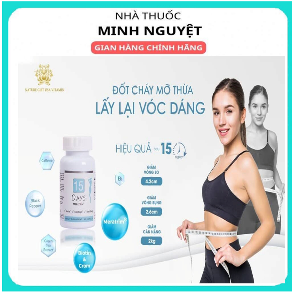Viên uống giảm cân an toàn 15 Days Meratrim 60 viên hỗ trợ giảm béo từ thảo dược thiên nhiên | Nhập 