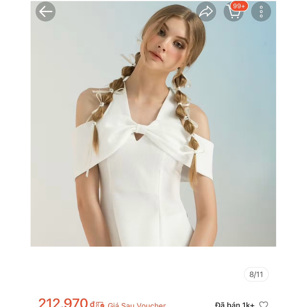 ( Pass ) Áo Edini trắng kiểu nơ yếm trễ vai