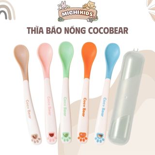 Thìa  ăn dặm báo nóng cocobear kèm hộp, Muỗng ăn dặm báo nóng cocobear kèm hộp cho bé