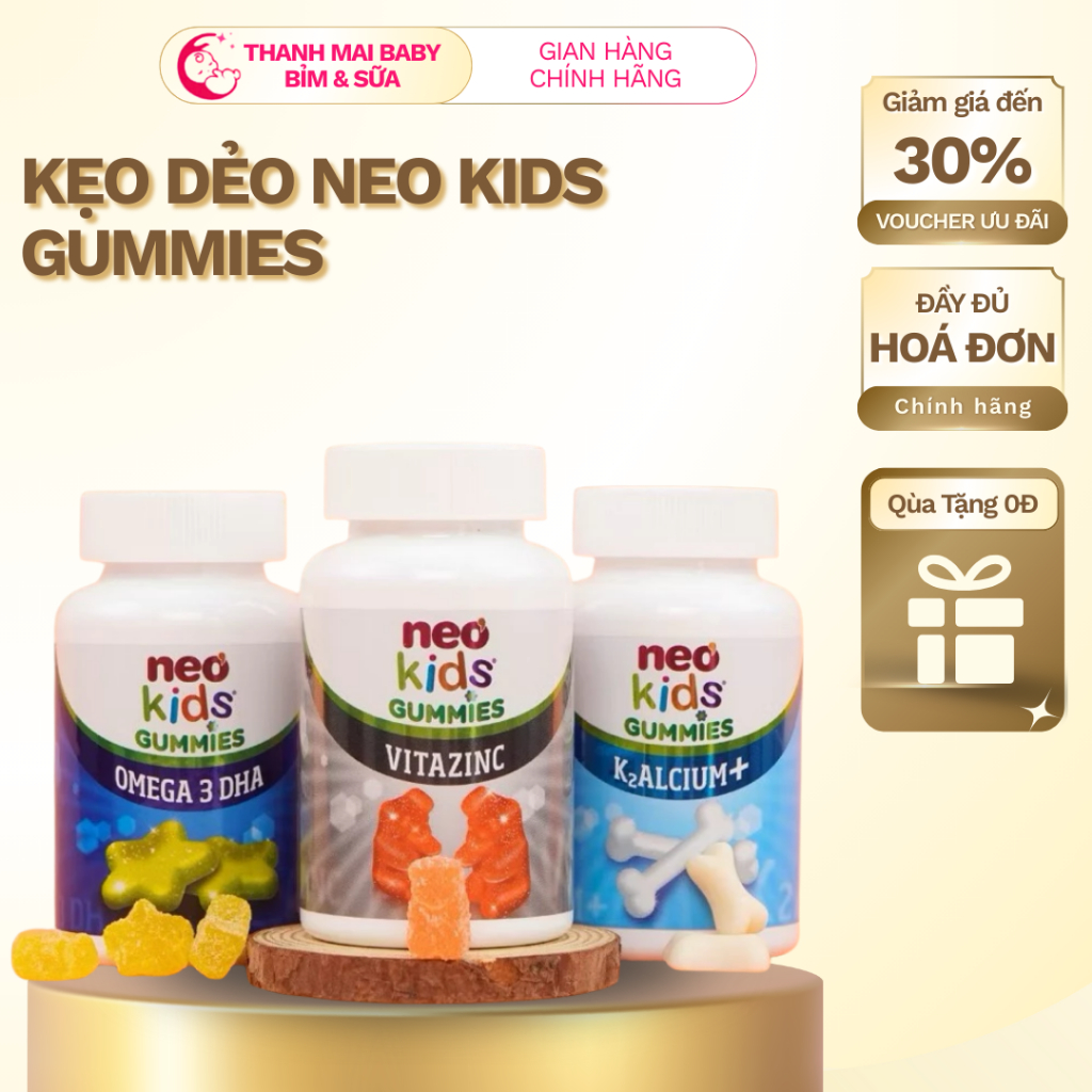 BỘ 3 NEO KIDS GUMMIES, Neo kids Canxi, Neo Kids ZinC, Neo Kids Omega 3 DHA bổ sung canxi kẽm dha bé