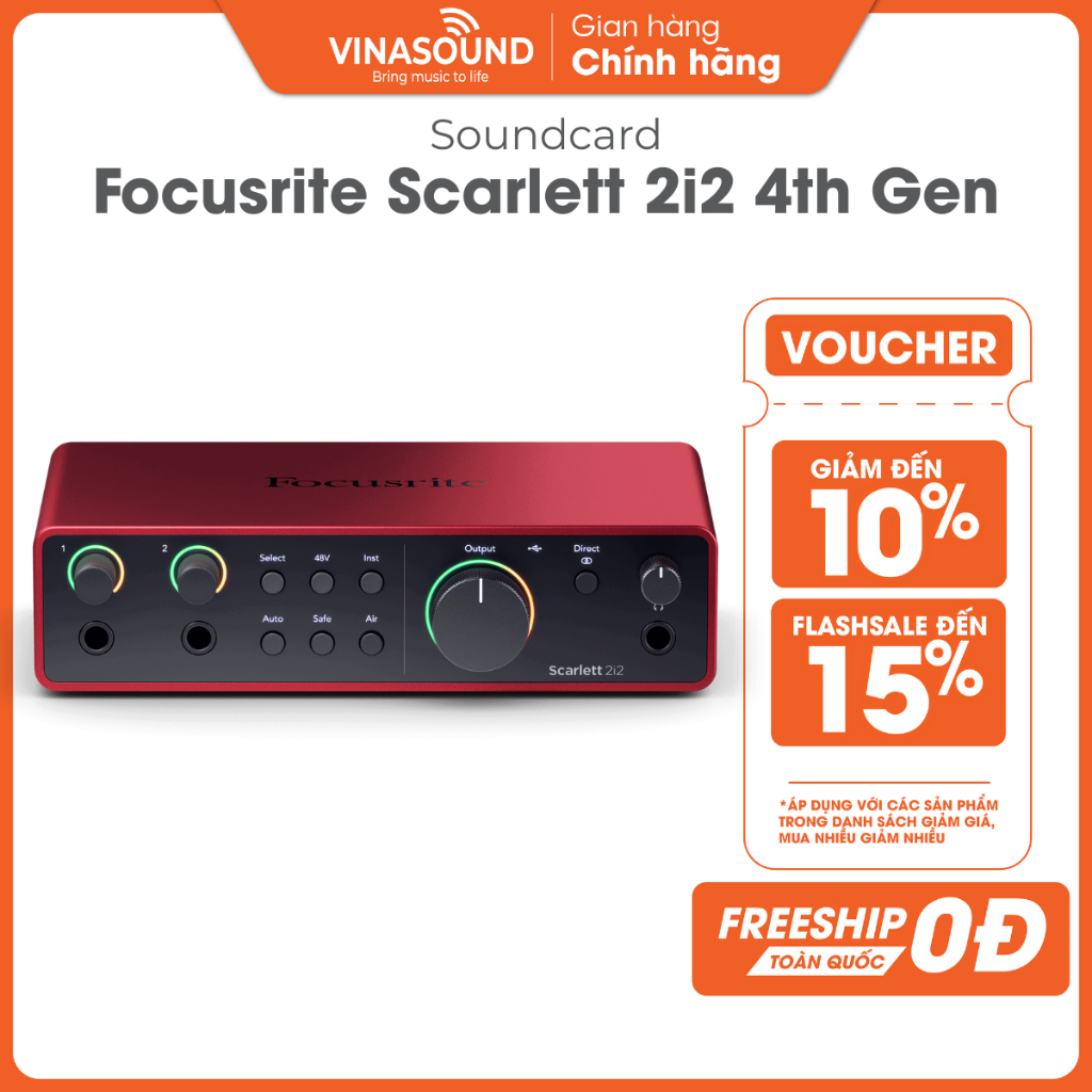Audio Interface Focusrite Scarlett 2i2 4th Gen Chính Hãng | Soundcard Thu Âm Cho Vocal, Guitar & Stu