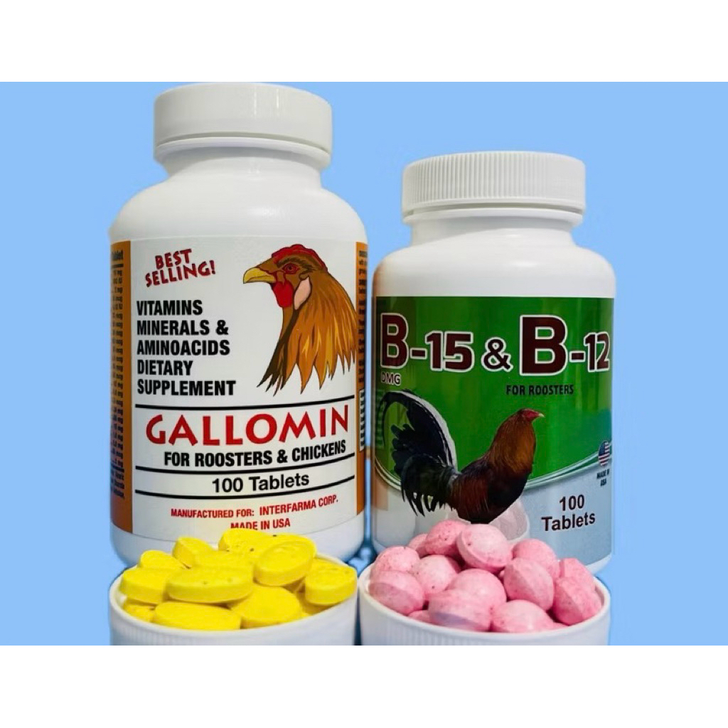 COMBO GALLOMIN và B15 B12 - Dinh dưỡng nuôi gà tơ, gà chế độ đá - Dạng hũ 100 viên