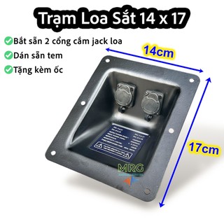 Trạm loa sắt 14cm x 17cm, trạm loa kèm ổ cắm jack loa speakon sub bắt sau loa chất liệu sắt sơn đen, đơn giá 1 chiếc.
