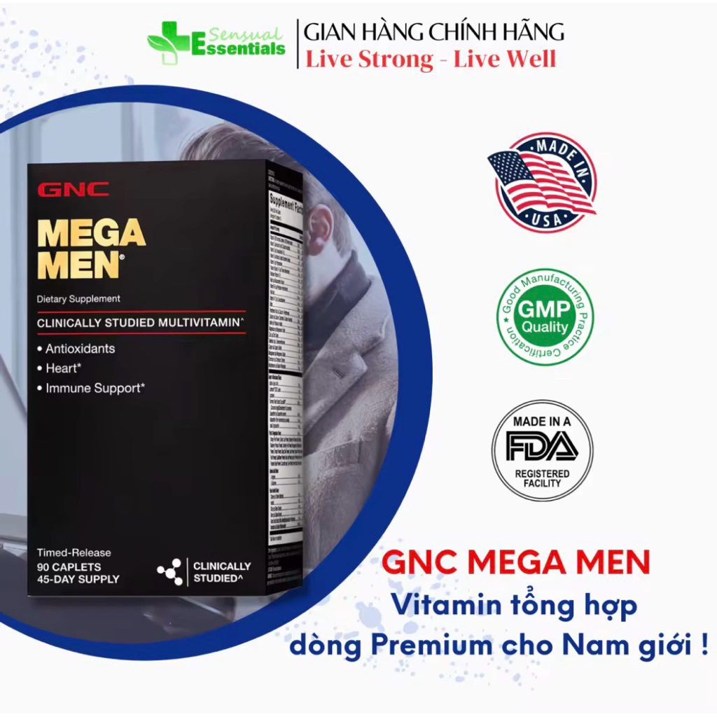 [CHÍNH HÃNG] Mega Men GNC daily multivitamin and mineral - Vitamin tổng hợp cho Nam giới năng lượng,