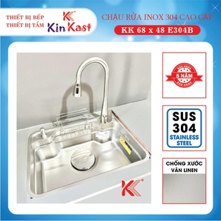 [COMBO TIẾT KIỆM]Chậu rửa 1 hộc cao cấp inox 304 Chậu rửa chén cao cấp KK 68x48 E304 Chậu rửa kết hợp vòi rút cao cấp