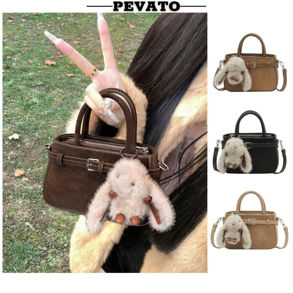 Túi Xách Nữ RABBIT Cầm Tay Kèm Dây Đeo Chéo Đeo Vai Vintage Phối Charm Thỏ Dễ Thương Đi Chơi TXN05