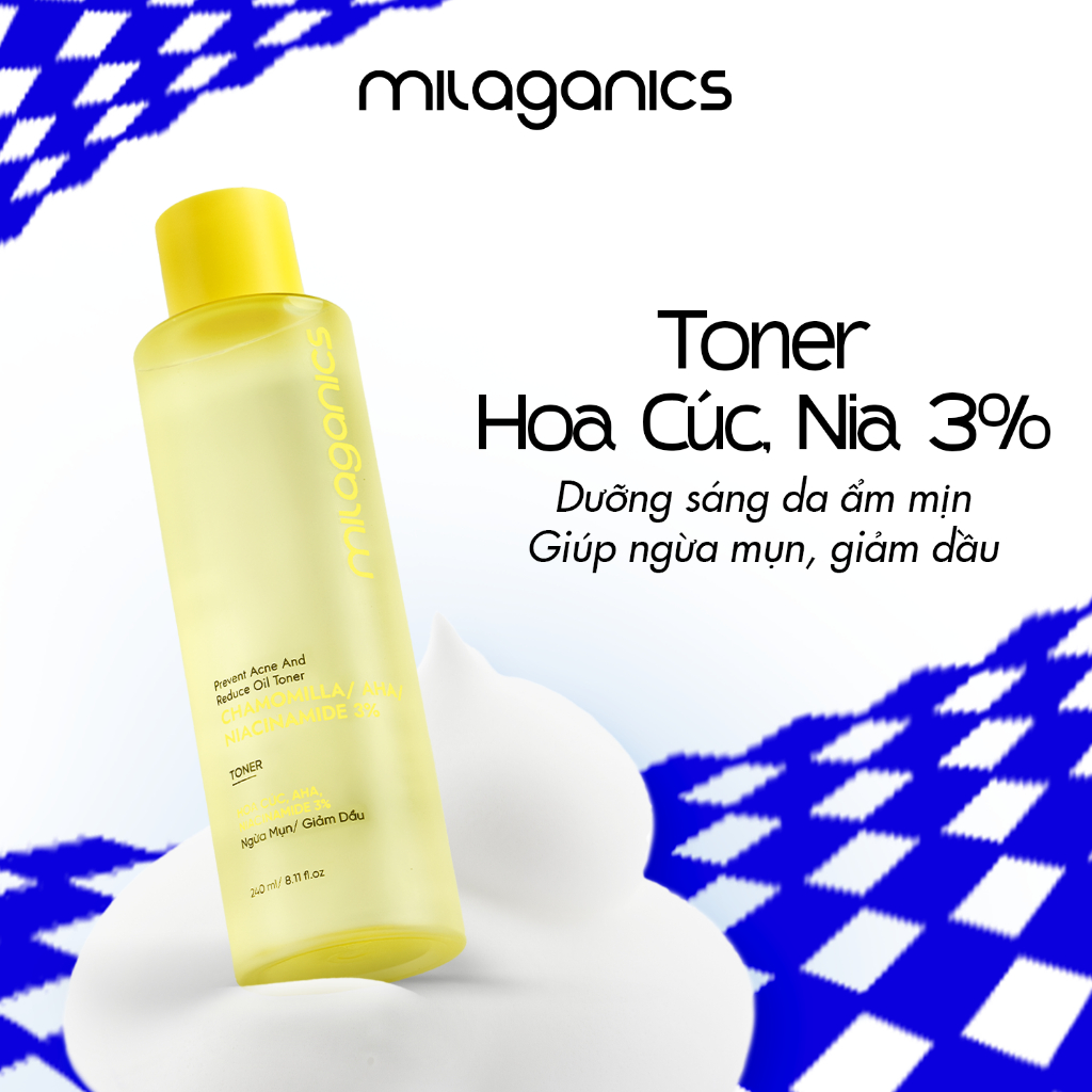 Toner hoa cúc sáng da MILAGANICS hỗ trợ kiềm dầu giảm mụn, toner sáng sạch da giảm thâm mụn