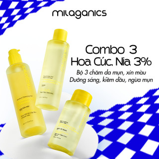  Bộ dưỡng sáng da và giảm mụn hoa cúc MILAGANICS: Toner nước tẩy trang và sữa rửa mặt 