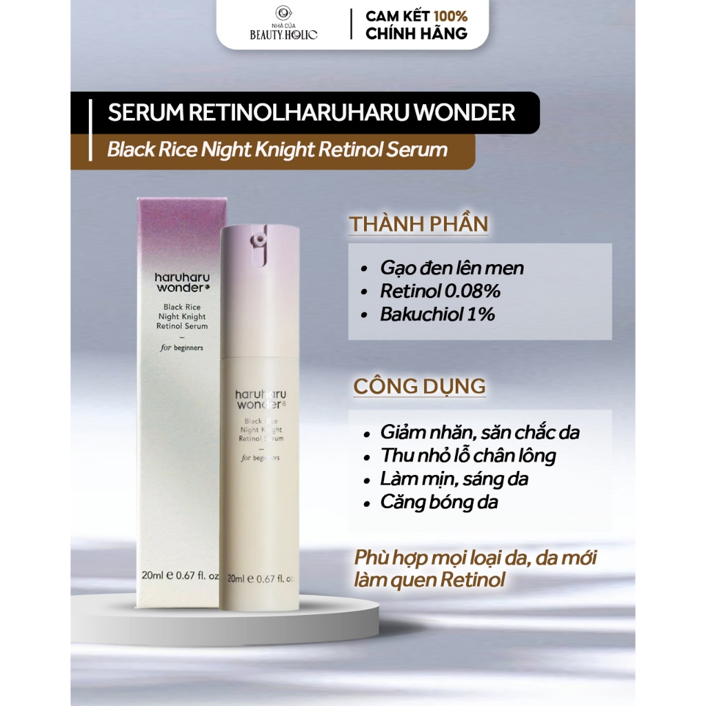 Serum Retinol thuần chay nồng độ 0.08% HARUHARU WONDER BLACK RICE NIGHT KINIGHT RETINOL SERUM
