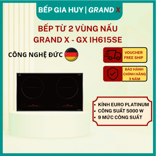 Bếp từ đôi 2 vùng nấu Grand X GX IH615SE Series 6 5000W