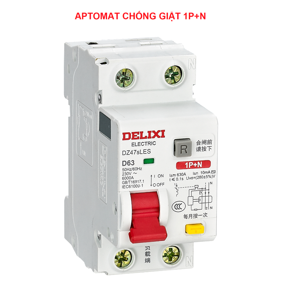 [MẪU MỚI] APTOMAT CHỐNG GIẬT 1P+N CHÍNH HÃNG DELIXI