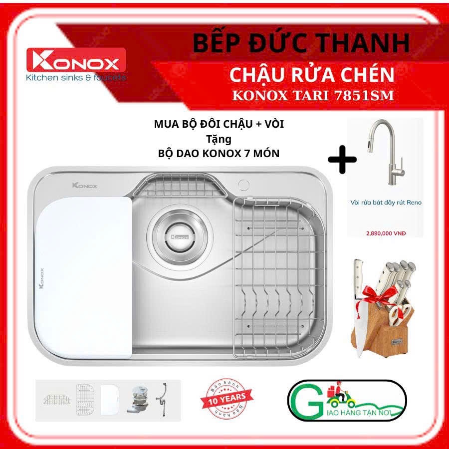 Chậu Rửa KONOX TARI 7851SM , Tặng Bộ Dao Konox Khi Mua Vòi , Đầy Đủ Phụ Kiện Kèm Theo