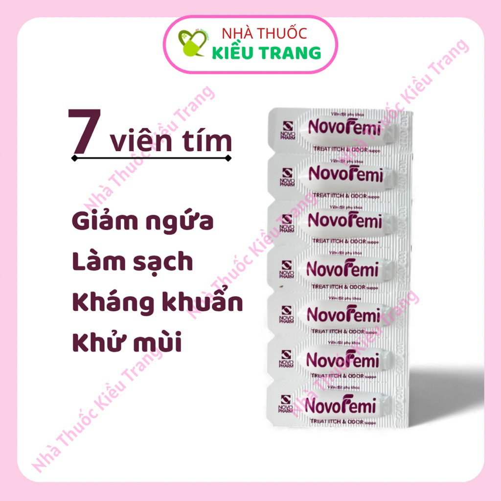 [Che tên] 7 viên Novofemi tím - Novofemi treat itch & odor suppo - Làm sạch, giảm nấm ngứa, kháng kh
