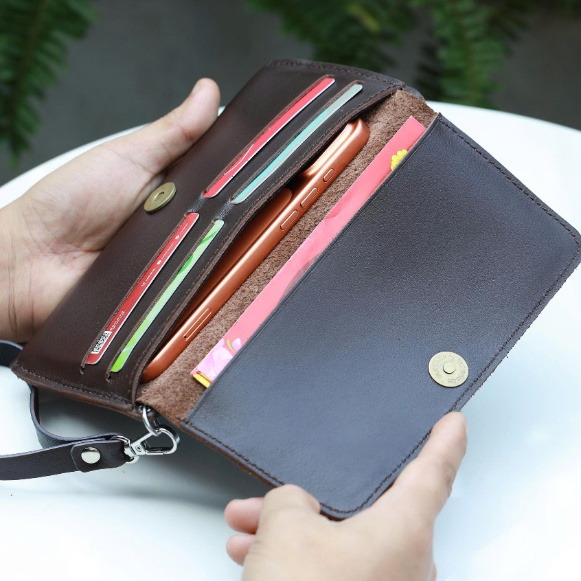 Ví Cầm Tay Da Bò Thật Nguyên Tấm FL17, nhiều ngăn tiện dụng, thủ công tại Xưởng