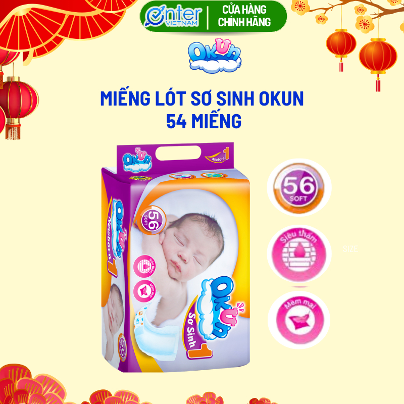 Miếng Lót Sơ Sinh OKUN Gói 54 Miếng Cho Bé Dưới 5 Kg Và Dưới 3 Tháng Tuổi