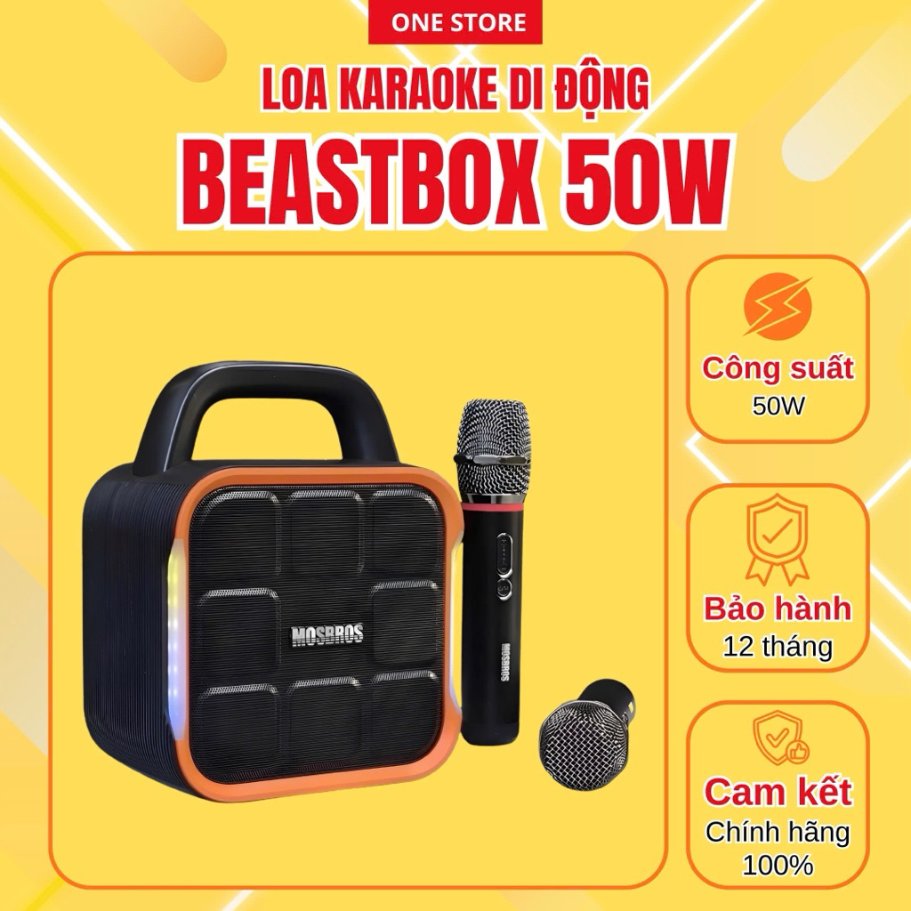 [HÀNG CHÍNH HÃNG] Loa BeastBox 50W Karaoke Di Động 🎤 2 Micro Không Dây, Đèn RGB,Bluetooth/USB/TF/AUX | BigBuy360 - bigbuy360.vn