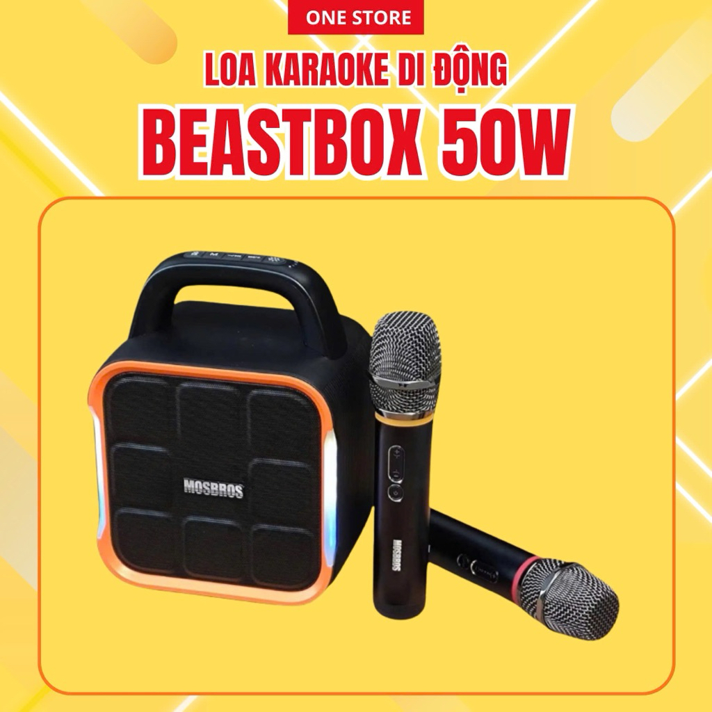 [HÀNG CHÍNH HÃNG] Loa BeastBox 50W Karaoke Di Động 🎤 2 Micro Không Dây, Đèn RGB,Bluetooth/USB/TF/AUX | BigBuy360 - bigbuy360.vn
