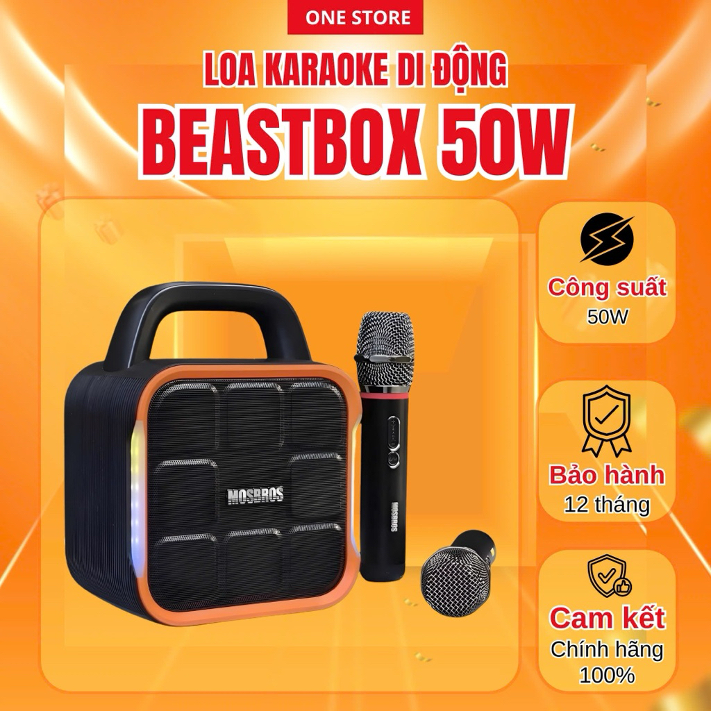 [HÀNG CHÍNH HÃNG] Loa MOSBROS BeastBox 50W – Loa Karaoke . Đèn RGB, Có Tay Cầm