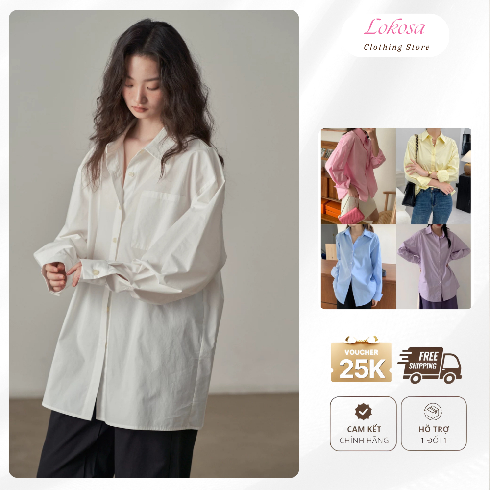 Áo Sơ Mi Nữ Form Rộng LOKOSA Áo Khoác nữ tay dài kiểu Hàn công sở đi học nhiều màu AO014
