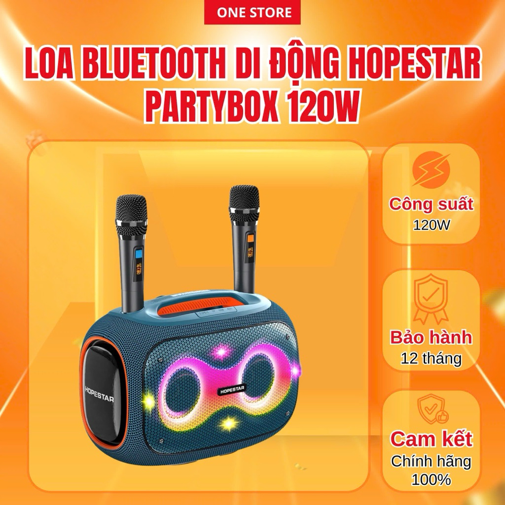[HÀNG CHÍNH HÃNG] Loa Hopestar Partybox 120W – Mic Kép, Chống Nước IPX6, Loa Tiệc Ngoài Trời