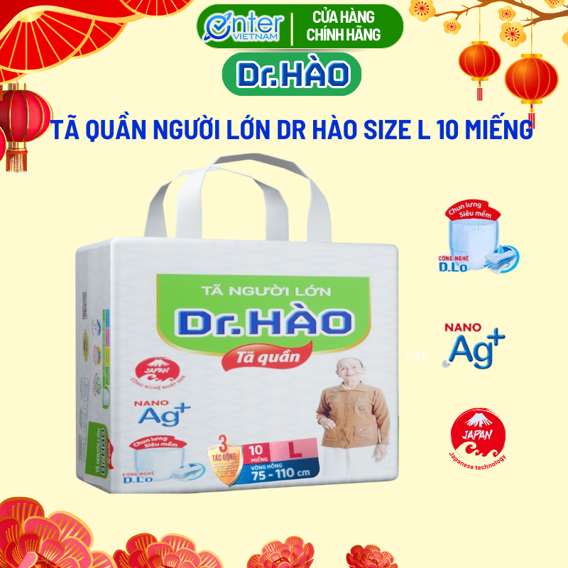 Tã Quần Người Lớn Dr. HÀO Size L 1 Gói 10 Miếng Thấm Hút Nhanh Kháng Khuẩn Khử Mùi