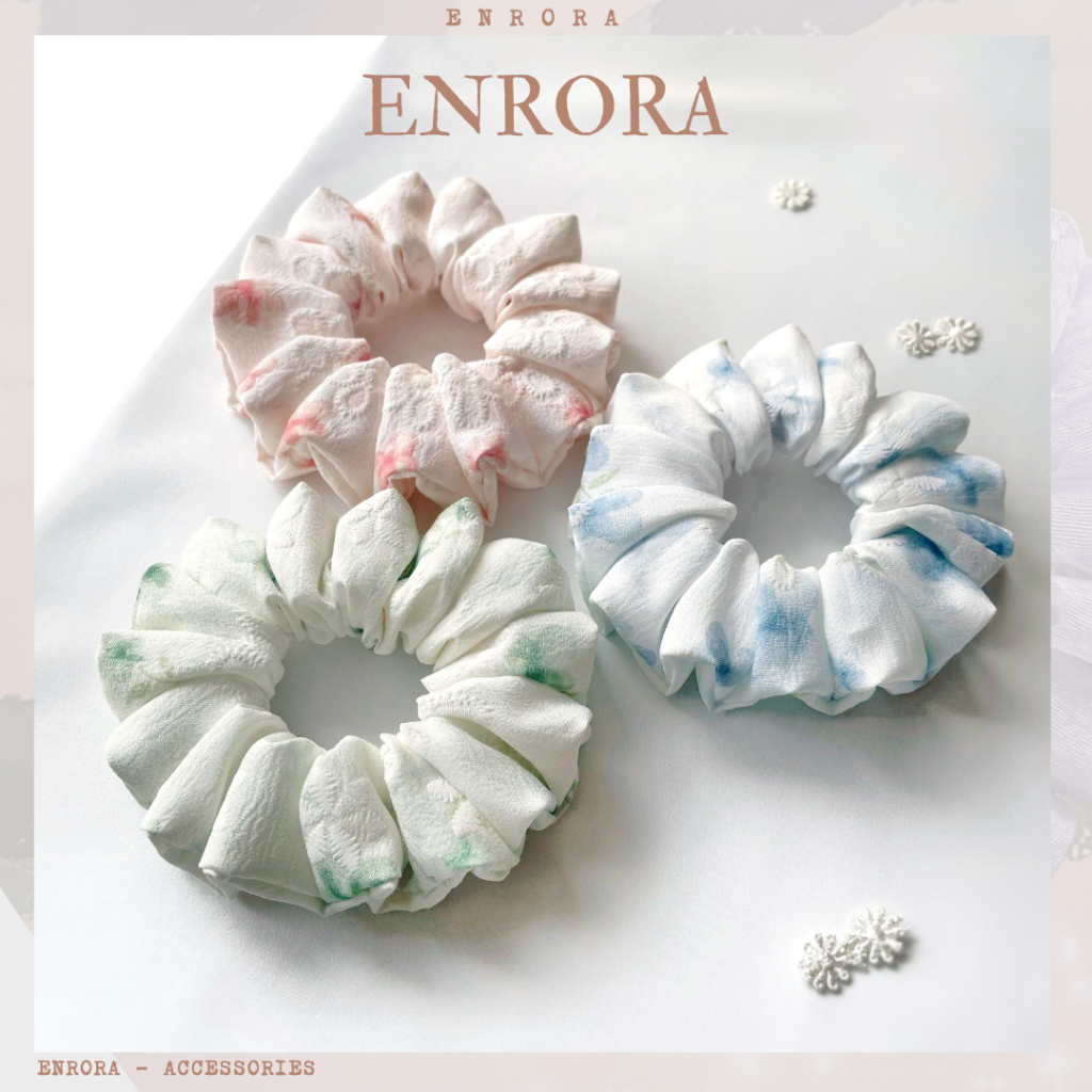Scrunchies ENRORA Cột Tóc Vải Hoa Nổi nhiều Màu Sắc [ Handmade]