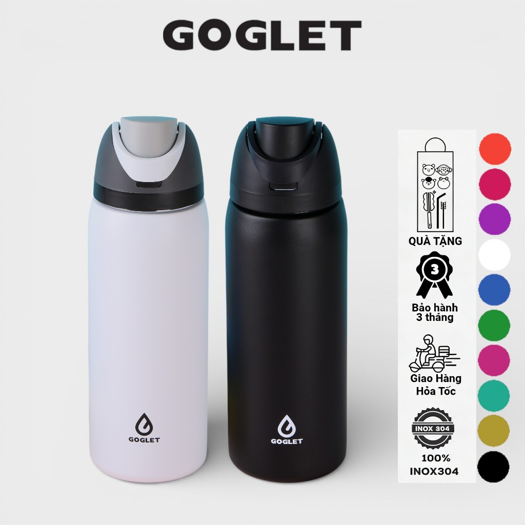 Goglet Bình Giữ Nhiệt Nắp Bật Inox 304 – Uống Trực Tiếp, Khóa Chống Tràn, Giữ Nhiệt Cả Ngày Phù Hợp Đi Học Đi Làm, 950ML | BigBuy360 - bigbuy360.vn