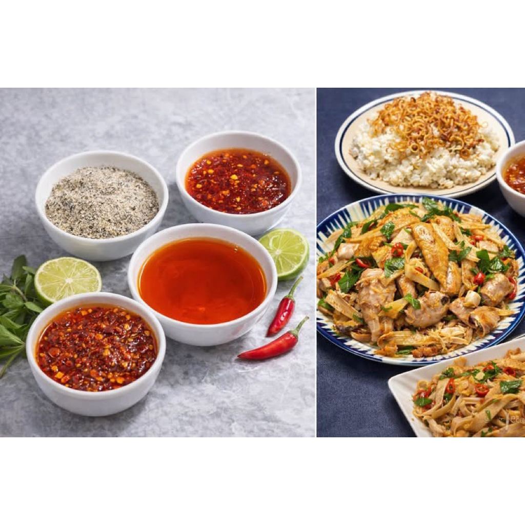 Combo Muối Trộn Gỏi Gà Vịt Lòng Heo Bò - Combo gồm Sa Tế, Muối Tiêu, Dầu Điều - Trộn được 5kg nguyên