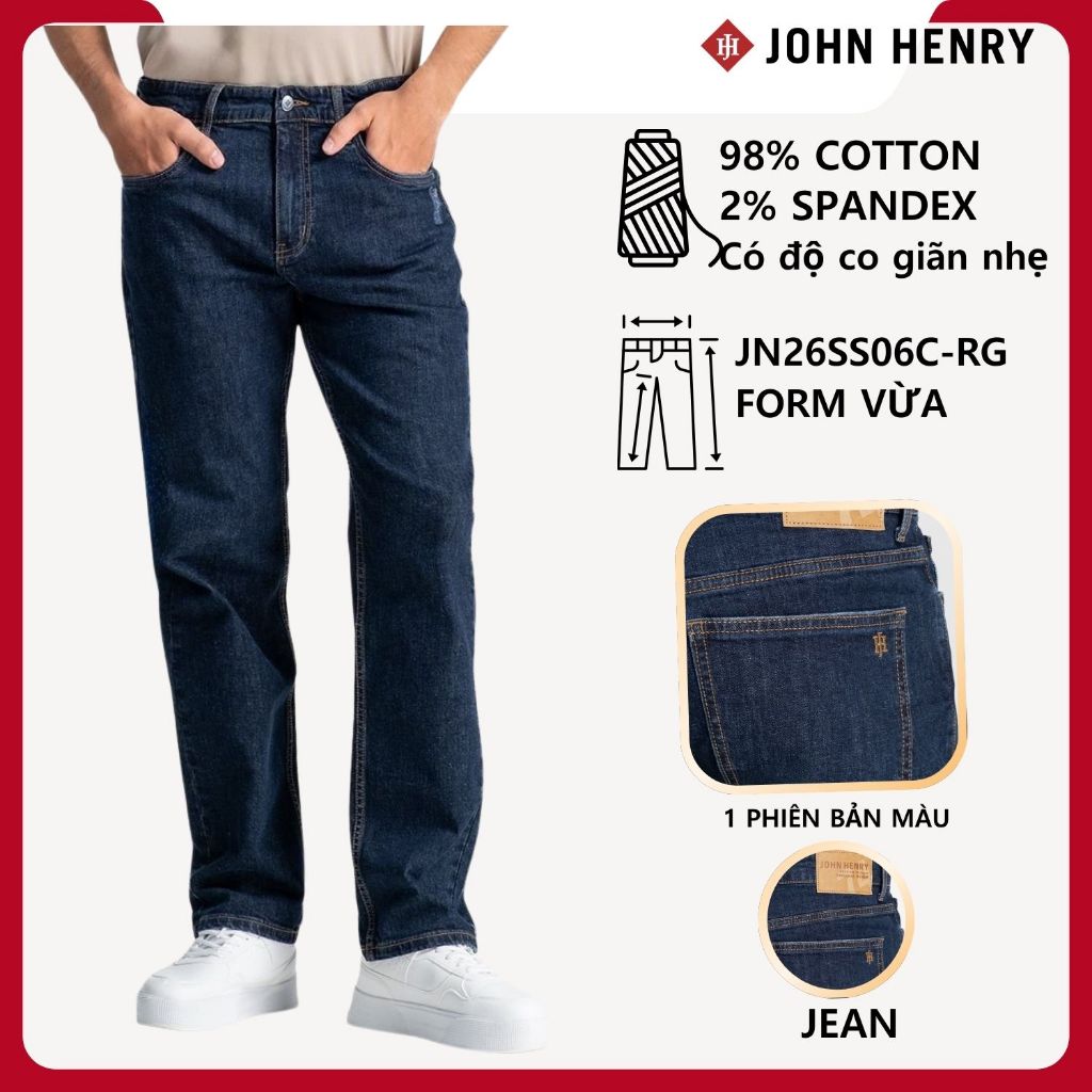 JOHN HENRY Quần Jean Dài Nam JN26SS06C-RG - Form Vừa (Regular) 98% Cotton 2% Spandex Co dãn nhẹ