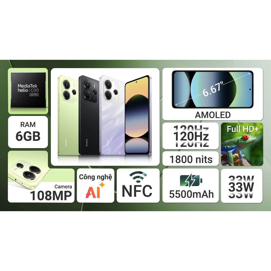 (KOL) Điện thoại Xiaomi Redmi Note 14 6GB | 128GB, 6.67" 120Hz - MediaTek Helio G99-Ultra - 5500 mAh | BH 18 tháng | BigBuy360 - bigbuy360.vn
