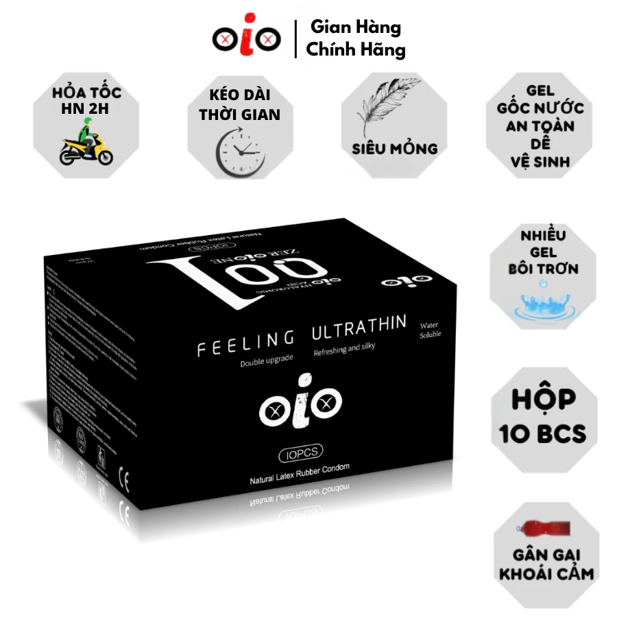 Bao cao su siêu mỏng 001 OiO nhiều gel bôi trơn kéo dài thời gian bcs chống xuất tinh sớm - 18CENTI